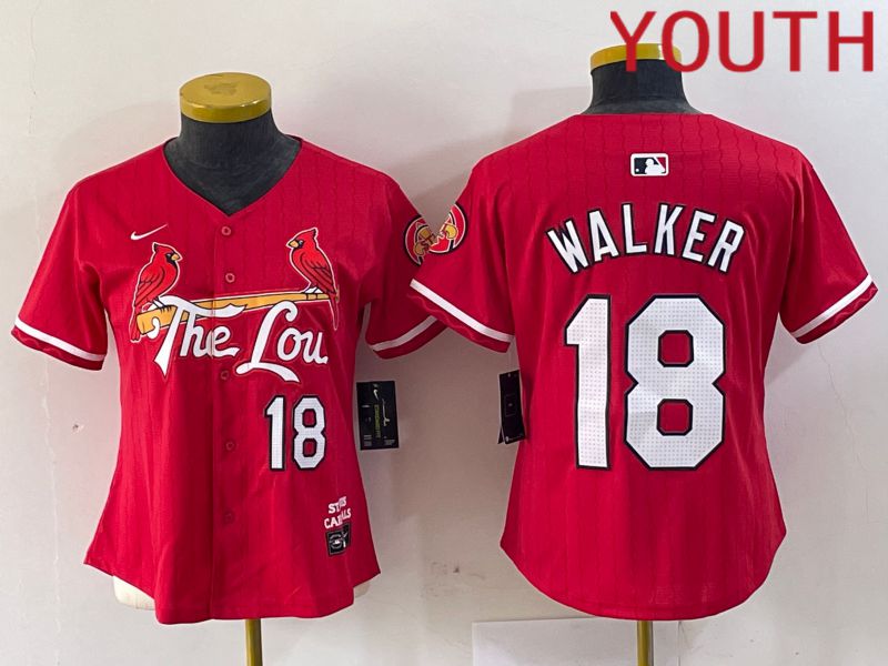 Youth St.Louis Cardinals 18 Walker Red City Edition 2024 Nike MLB Jersey style 1